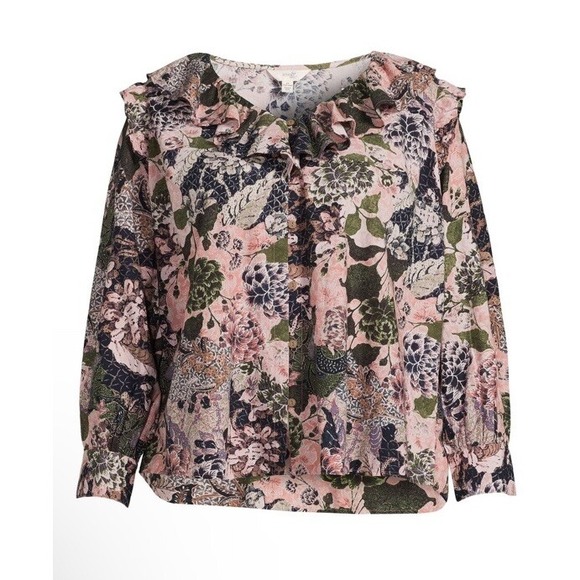 Terra & Sky Womens Long Sleeve Ruffle Collar Fall Floral Print Top 4X - Picture 5 of 10